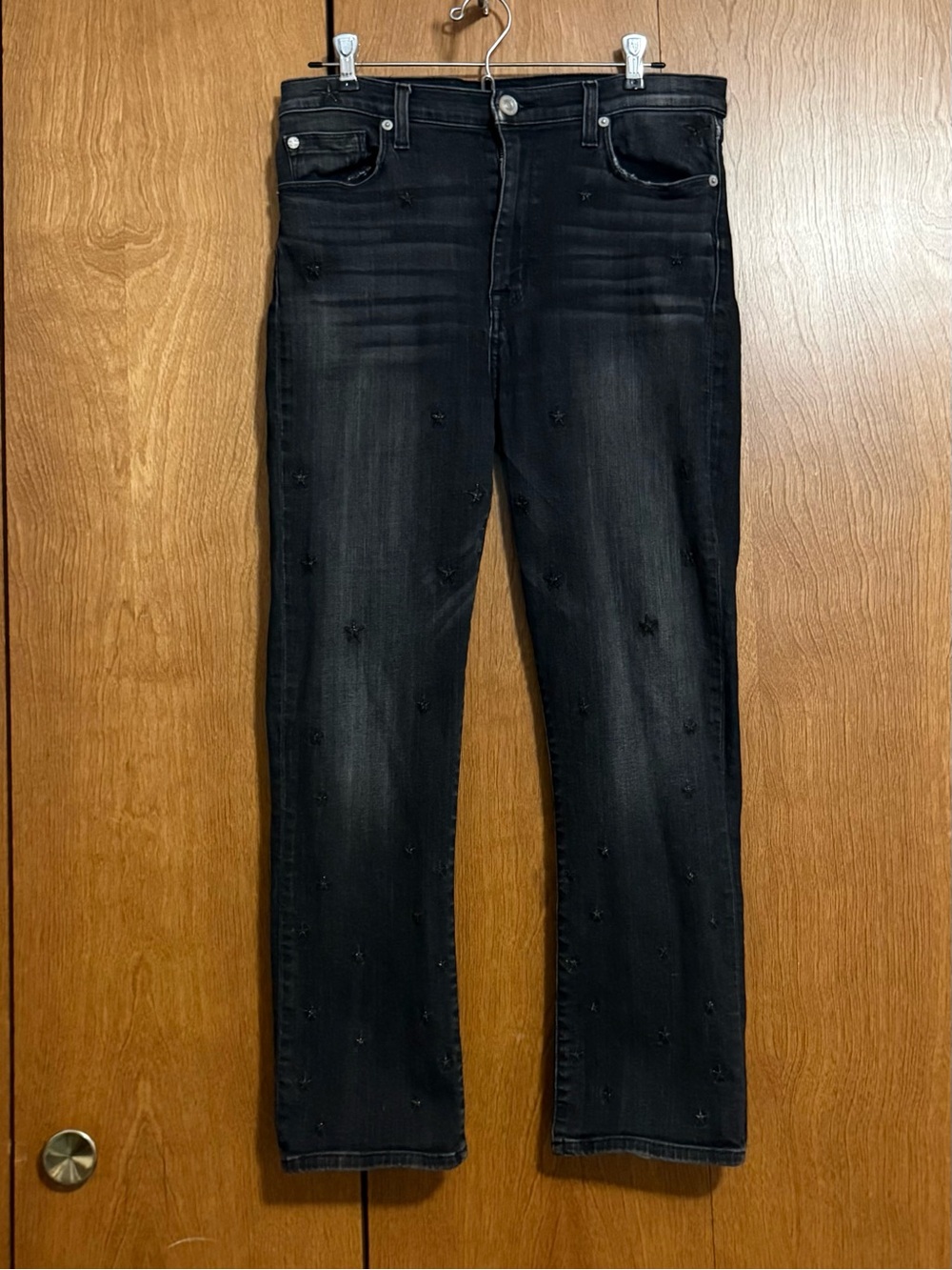 Hudson Cropped Black Wash Jeans with Subtle Stars Embroidery 31
